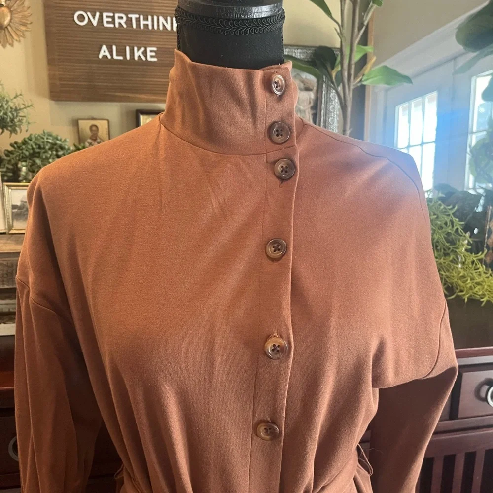 Ann Taylor Brown Long Sleeve Button Up Dress - Picture 3 of 5